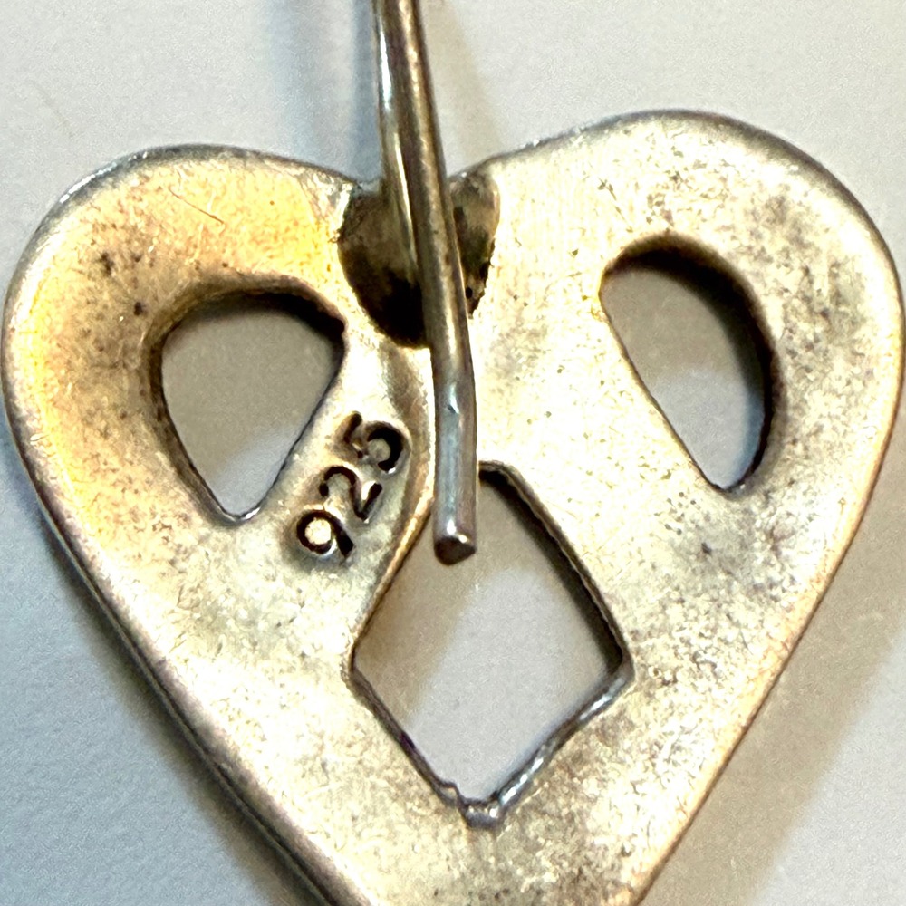 Vintage Sterling Silver Heart Earrings Geometric Drop 925 Shepherd Hook 5.3g - Picture 4 of 6